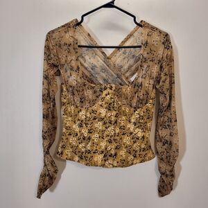 Knwls Scythe Corset Yellow Wallflower Floral Sheer Top - S